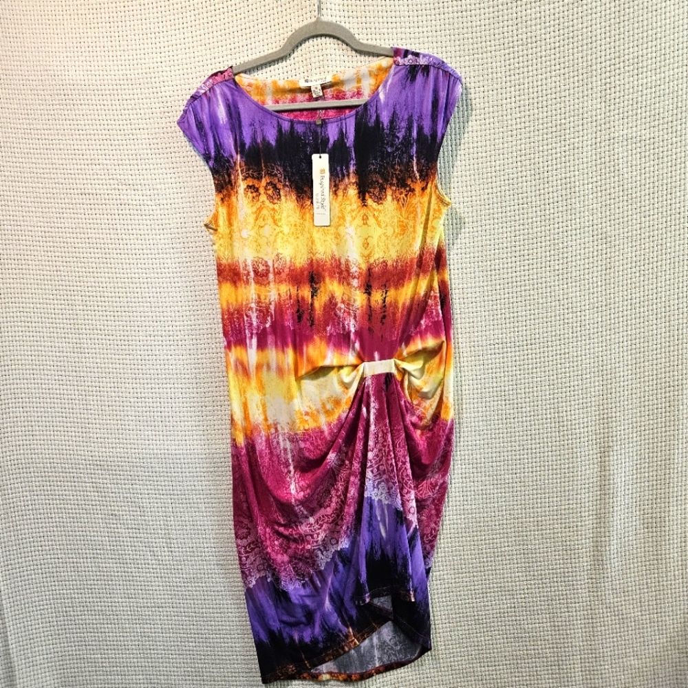 Inspired Sz 14 Vibrant Tie Dye Multicolor Boho Midi Dress